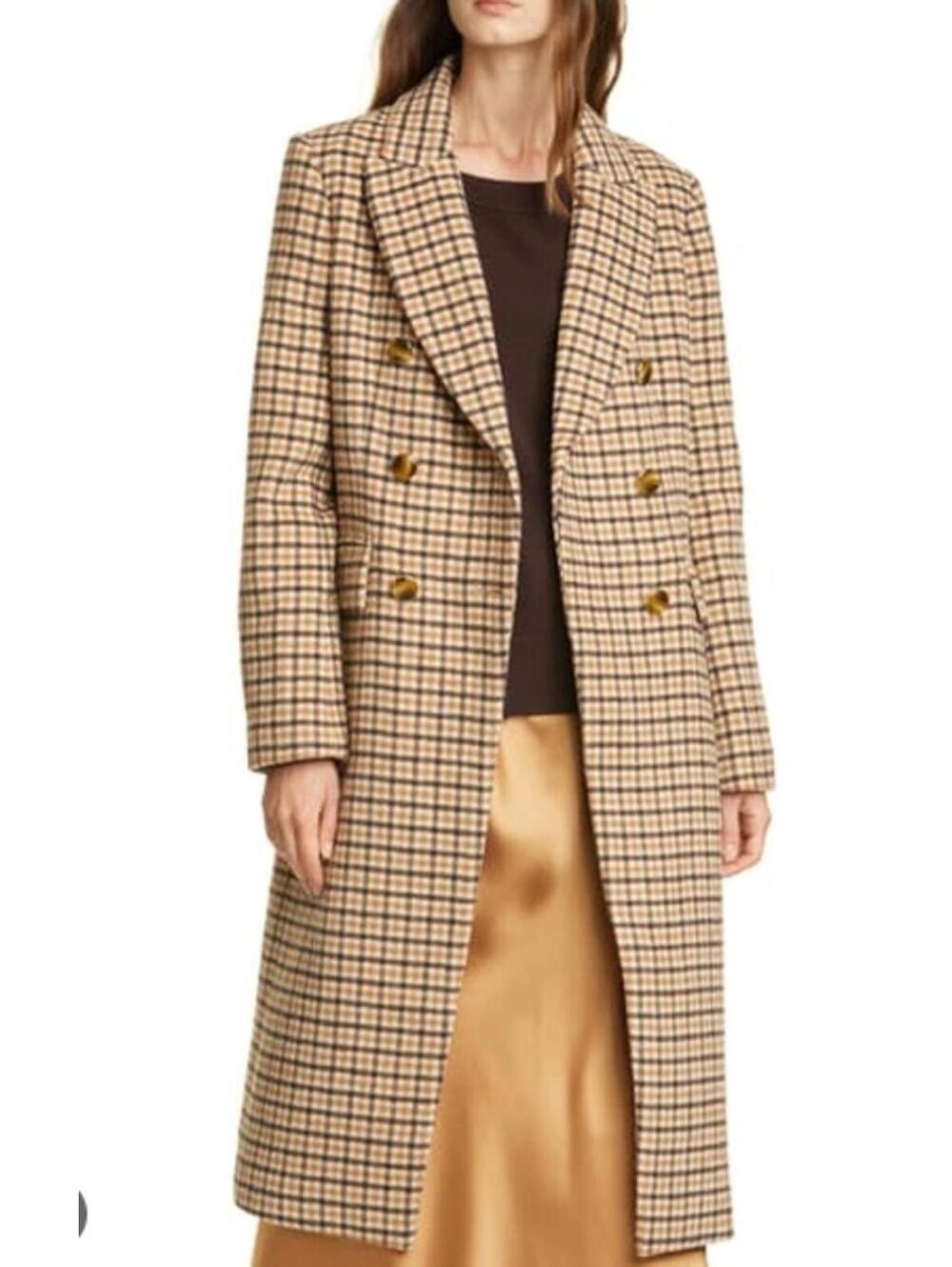 NWT Club Monaco Jemma Plaid Double Breasted wool blend coat size XS